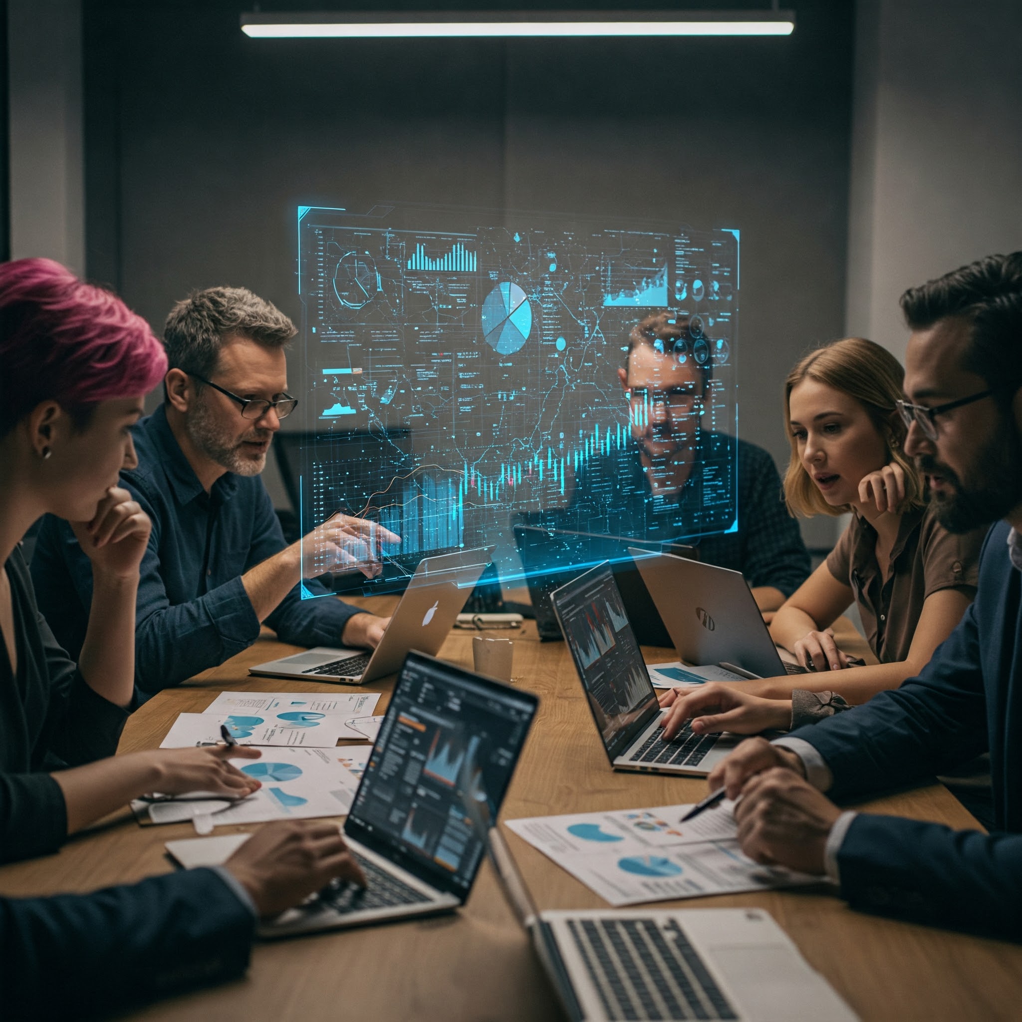 Team collaborating with data visualization